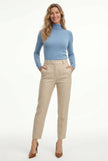 FJØRNA wool blend women's high waist tapered trousers, showing a stylish fit and classic design in a natural pose.