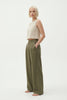 FJØRNA women's knit wide-leg trousers with elastic waist, showcasing a comfortable and stylish pant design.