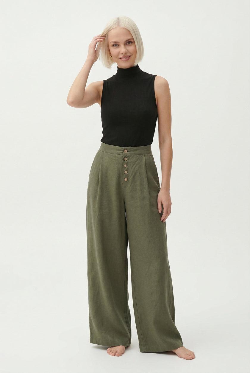 Knit Wide Leg Trousers Women Elastic Waist