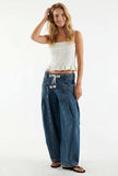 Cotton Jeans Women Wide Leg Drawstring