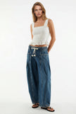 Cotton Jeans Women Wide Leg Drawstring