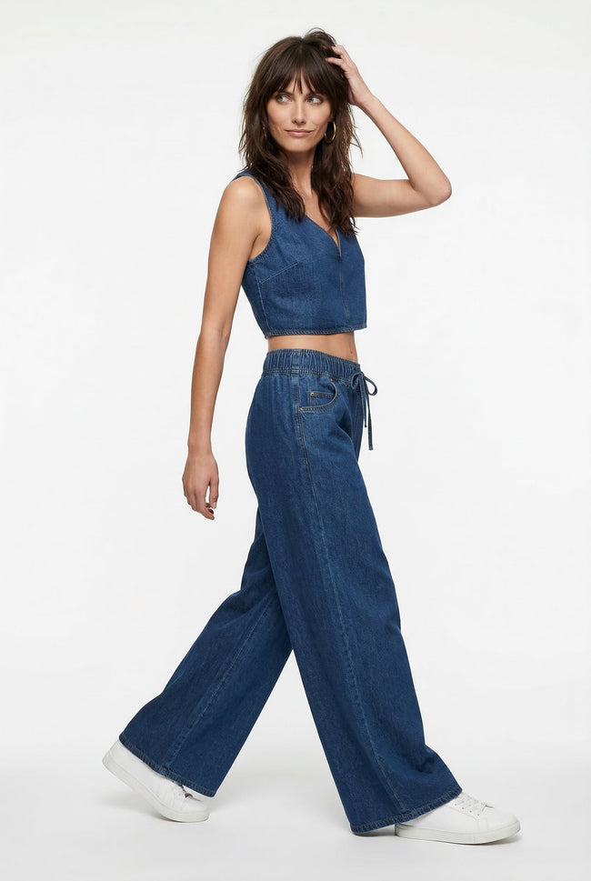 Denim Jeans Women Wide Leg Drawstring