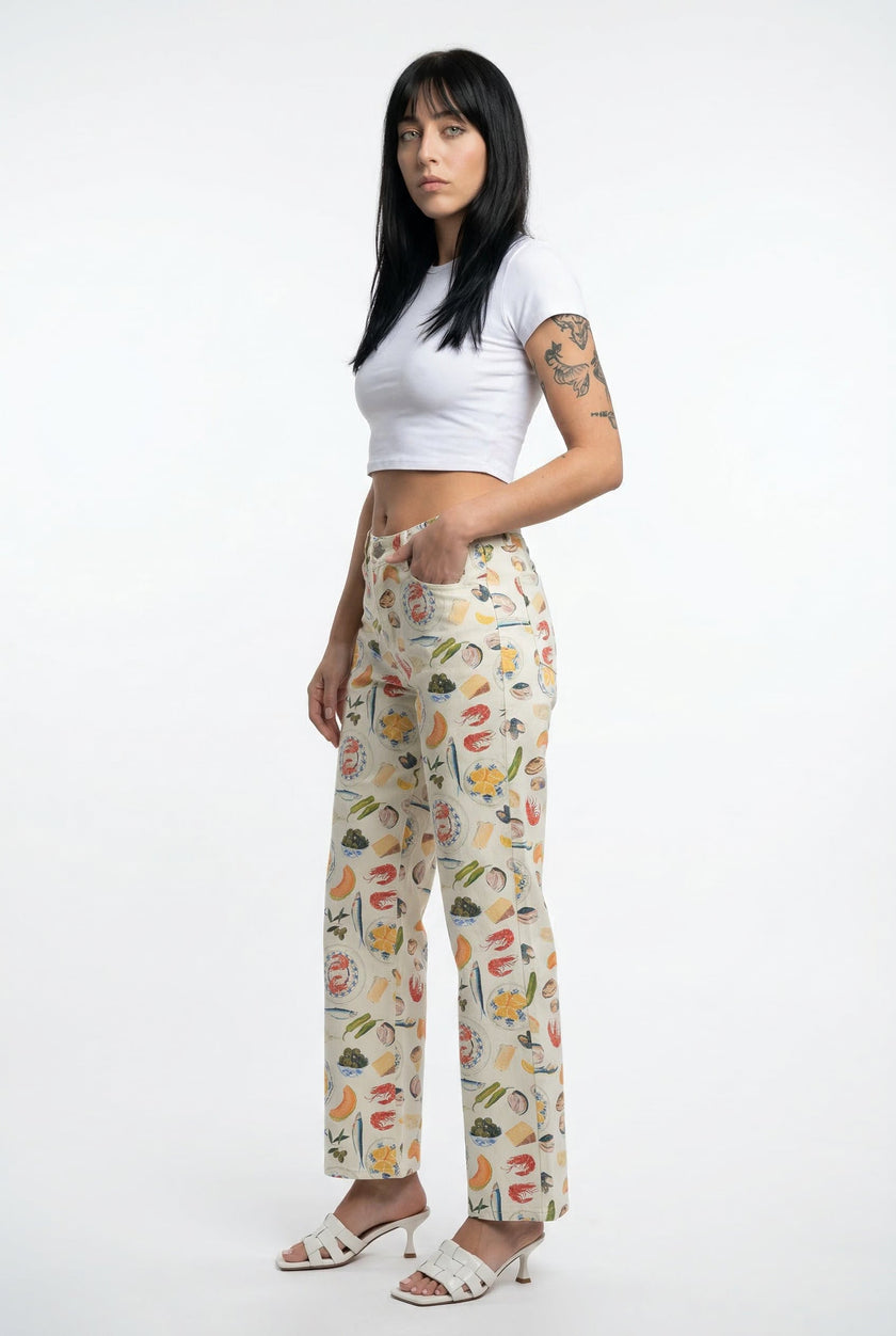 Women’s denim jeans by FJØRNA, casual pants with a classic fit, shown in a natural pose on a model.