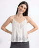 FJØRNA women's lace cami top with trim, featuring delicate lace and lightweight fabric, perfect for casual or dressy occasions.