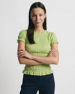 Women’s plaid top by FJØRNA featuring ruffle details, stylish and casual blouse with a checked pattern and feminine accents.