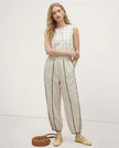 FJØRNA linen wide leg women's trousers with elastic waistband, showcasing high-quality, realistic linen fabric and relaxed fit.