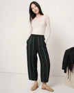 FJØRNA linen wide leg women's trousers with elastic waist, showing high-quality linen fabric and relaxed fit.