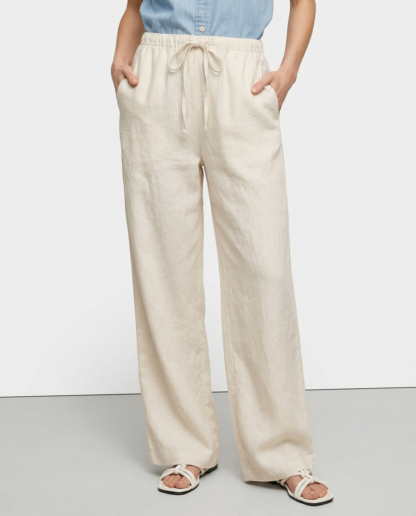 Knit Wide Leg Trousers Women Drawstring