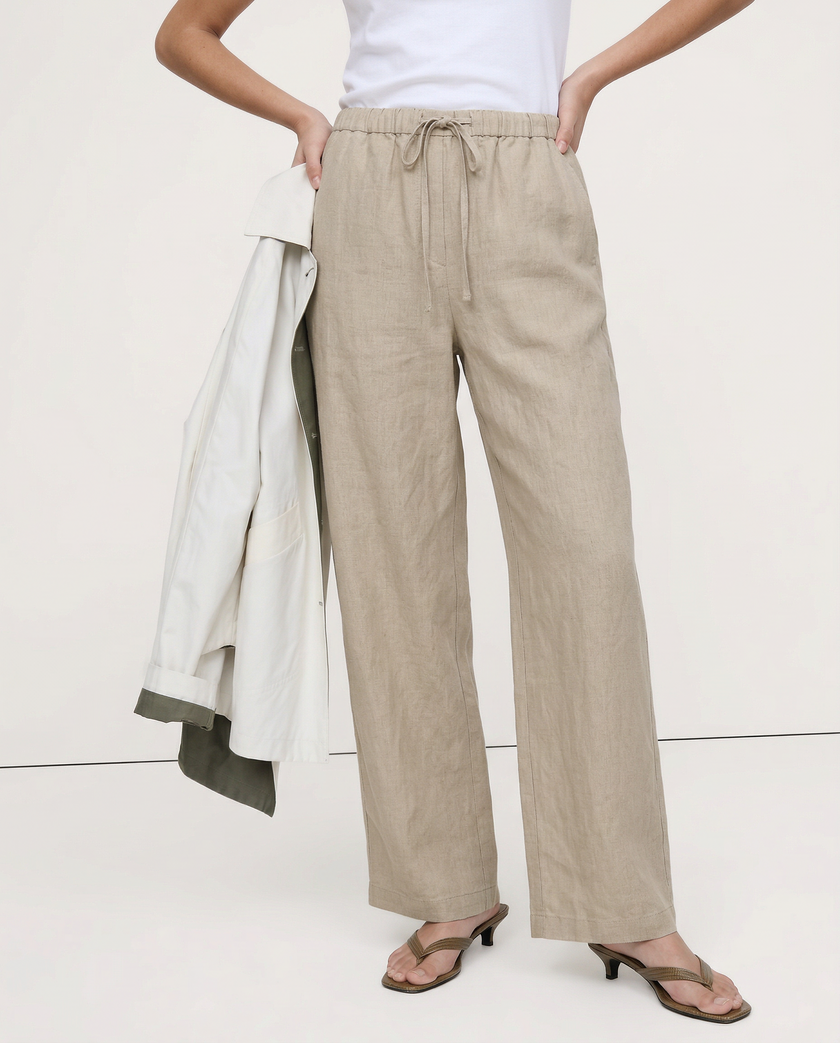 Knit Wide Leg Trousers Women Drawstring