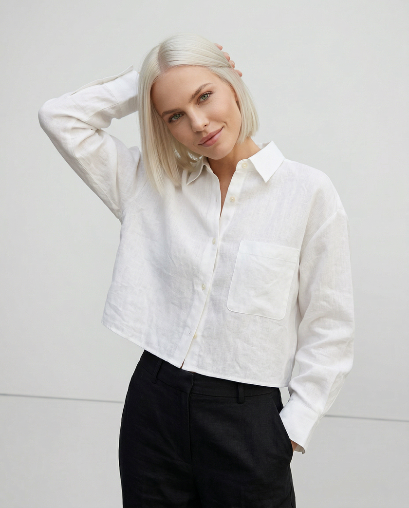 Linen Shirt Women Pleated Long Sleeve