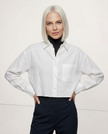 FJØRNA linen crop top for women with pleated long sleeves, lightweight and stylish for casual or summer wear.