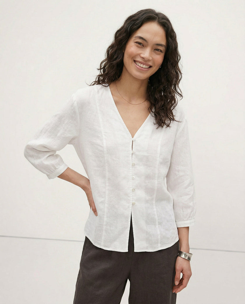 Linen Blouse Women V-Neck