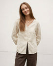 Linen Blouse Women V-Neck