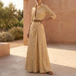 FJØRNA belted wrap collared A-line maxi shirt dress for women, front view showcasing its stylish design and length.