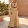 FJØRNA belted wrap collared A-line maxi shirt dress for women, front view showing button-down front and waist belt.