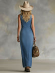 Denim V-Neck Maxi Dress Button For Women