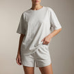 Gray FJØRNA women's summer two-piece co-ord set with drawstring details, featuring a stylish and comfortable matching top and pants.