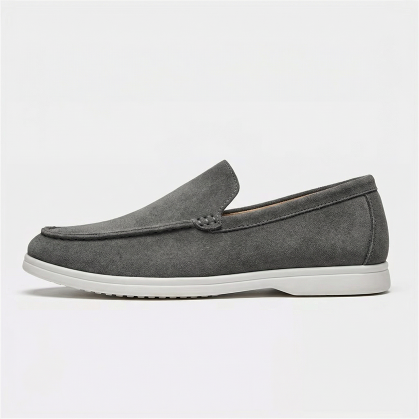 Gray men's classic summer slip-on loafers by FJØRNA, featuring a sleek design and comfortable fit.