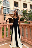 FJØRNA Griselda color block maxi slip dress in black, flowing fabric with a stylish, relaxed fit and sleeveless design.