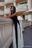Black Griselda Color Block Maxi Slip Dress by FJØRNA, featuring a flowing silhouette and vibrant color block design.