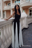 FJØRNA Griselda color block maxi slip dress in black, featuring a flowing silhouette and sleeveless design.
