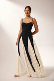 FJØRNA Griselda color block maxi slip dress in black, featuring a flowing silhouette and stylish design, perfect for elegant occasions.