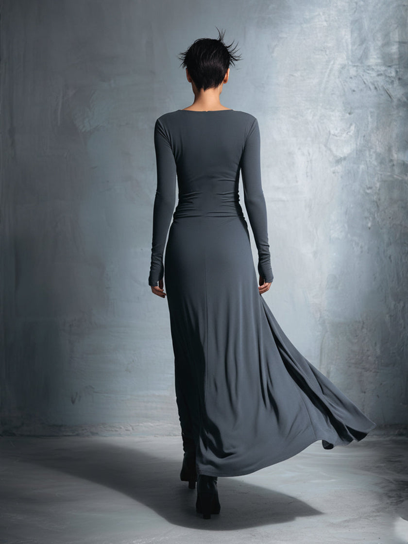 Grey Knit Wrap Maxi Dress For Women