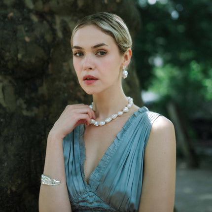 Lisgarden Bridal Jewelry | Statement Necklace Featuring Large Baroque Pearls and Chic Silver Clasp