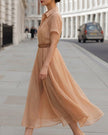 FJØRNA classic belted A-line midi shirt dress for women, featuring a button-up front, collar, and waist belt in a stylish design.