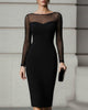 FJØRNA sheer mesh long-sleeve midi sheath dress for women, featuring a fitted silhouette and elegant design.
