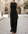 FJØRNA sculpted sleeveless contrast panel evening midi dress for women, featuring a fitted silhouette and stylish design.
