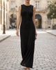 FJØRNA sculpted sleeveless contrast panel evening midi dress for women, featuring a fitted silhouette and stylish design.
