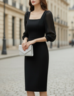 FJØRNA collared button-front belted pleated midi dress for women, with a flowy midi length and waist belt, stylish and elegant.