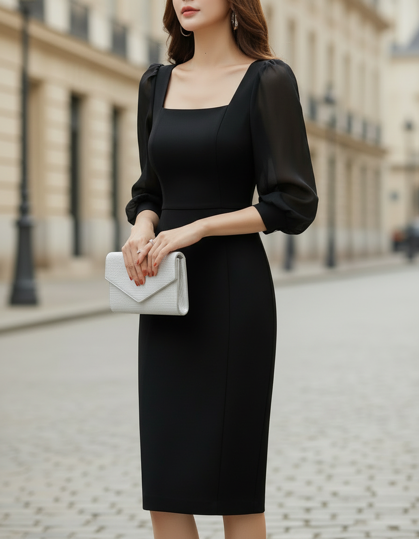 FJØRNA collared button-front belted pleated midi dress for women, with a flowy midi length and waist belt, stylish and elegant.