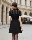 FJØRNA sheer panel collared keyhole A-line mini dress with elegant design, perfect for weddings and special occasions.