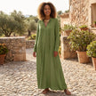 FJØRNA loose fit maxi shirt dress with long sleeves and V-neck, stylish and comfortable for casual wear