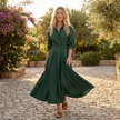 FJØRNA button front maxi shirt dress with waist tie and long sleeves, featuring a relaxed fit and casual style.
