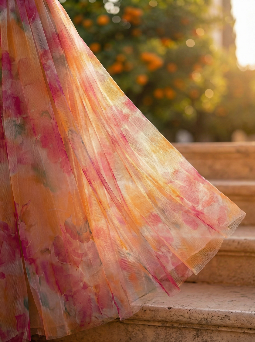 FJØRNA elegant floral maxi dress for women with a V-neck, flowing fabric, and stylish design, perfect for special occasions.