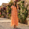FJØRNA floral chiffon midi dress with short sleeves and a flowy skirt, perfect for summer or special occasions.