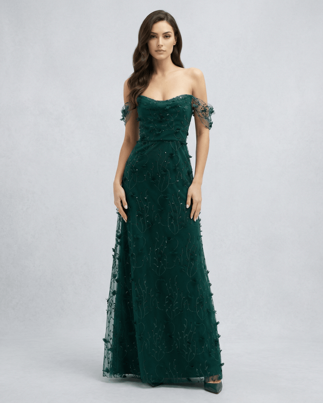 FJØRNA lace maxi dress for women, elegant long dress with intricate lace details, perfect for formal occasions