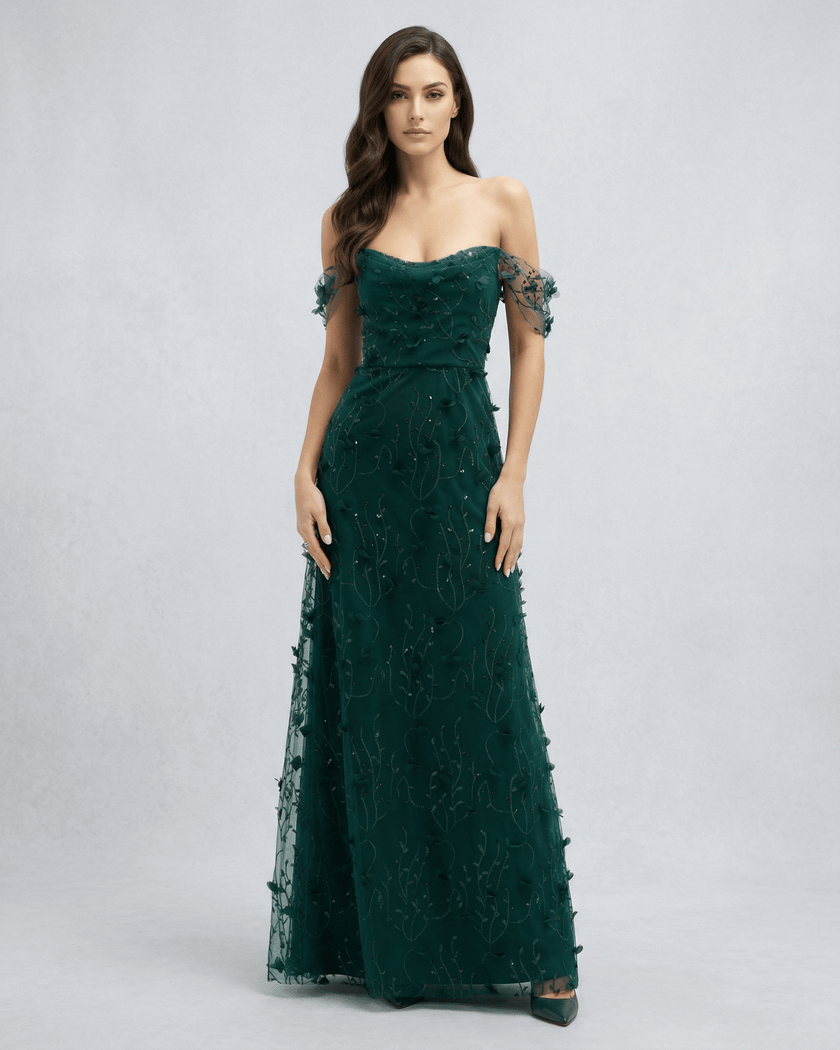 FJØRNA lace maxi dress for women, elegant long dress with intricate lace details, perfect for formal occasions