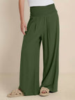 FJØRNA linen summer trousers for women, high waist wide-leg palazzo pants with drawstring, made of lightweight cotton-linen blend
