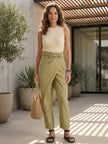 FJØRNA lightweight summer women's trousers with high waist, wide-leg fit, and front pockets, styled for casual comfort