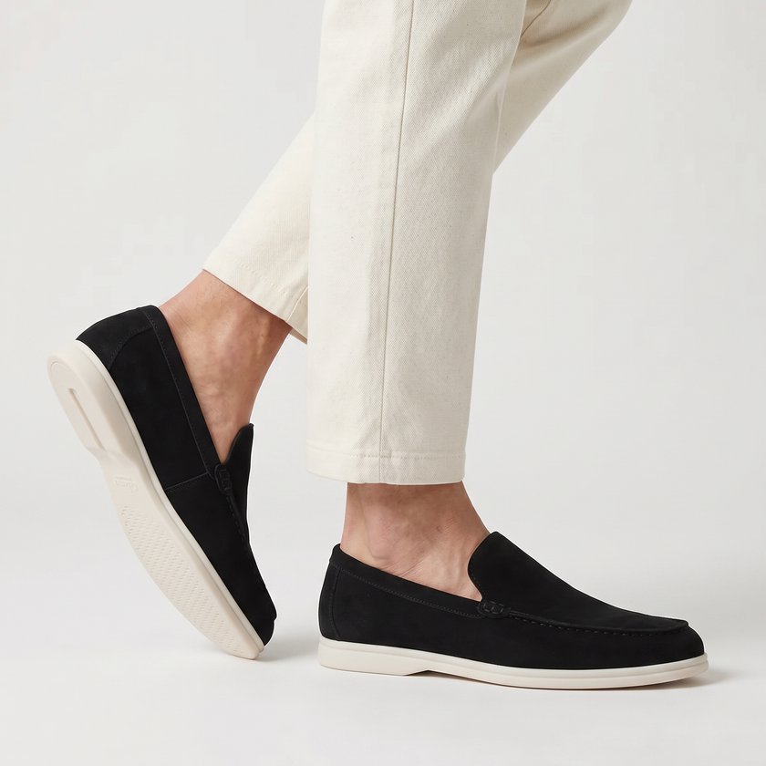 FJØRNA men's classic summer slip-on loafers in neutral color, casual footwear with smooth leather and comfortable fit