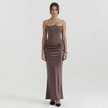 FJØRNA women's strapless maxi dress with corset bodice and flowing skirt, elegant evening wear for formal occasions.