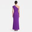 FJØRNA women's one-shoulder maxi evening dress with asymmetric neckline, flowing fabric, and elegant silhouette.