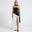 FJØRNA women's elegant strapless maxi dress with flowing fabric and fitted bodice, perfect for formal occasions.
