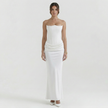 FJØRNA women's strapless maxi corset dress with fitted bodice and flowing skirt, elegant evening wear for formal occasions.