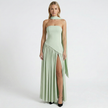 FJØRNA women's elegant strapless maxi dress with flowing fabric and fitted bodice, perfect for formal occasions.