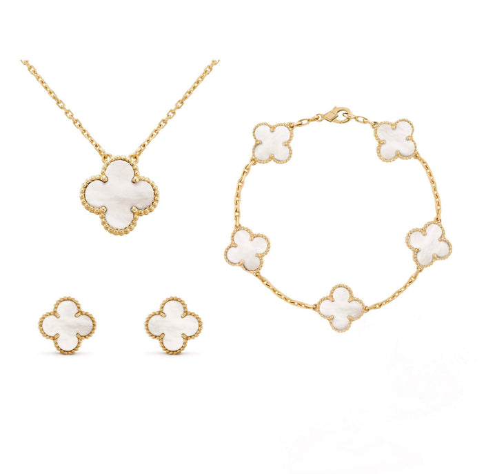 Frida | Clover Jewellery Set Elegant 3-Piece Stainless Steel Necklace, Bracelet and Earrings